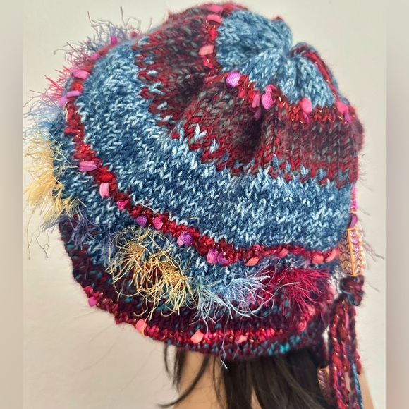 “Hand Knits 2 Love” Slouch Tam Beanie Hat Adjustable Fit Decorative Beads Boho - Picture 9 of 10